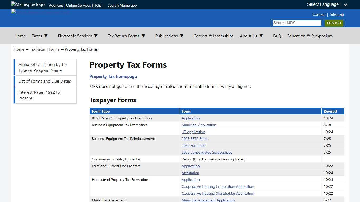 Property Tax Forms Maine Revenue Services