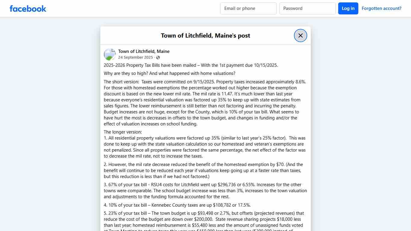 2025-2026 Property Tax Bills... - Town of Litchfield, Maine Facebook