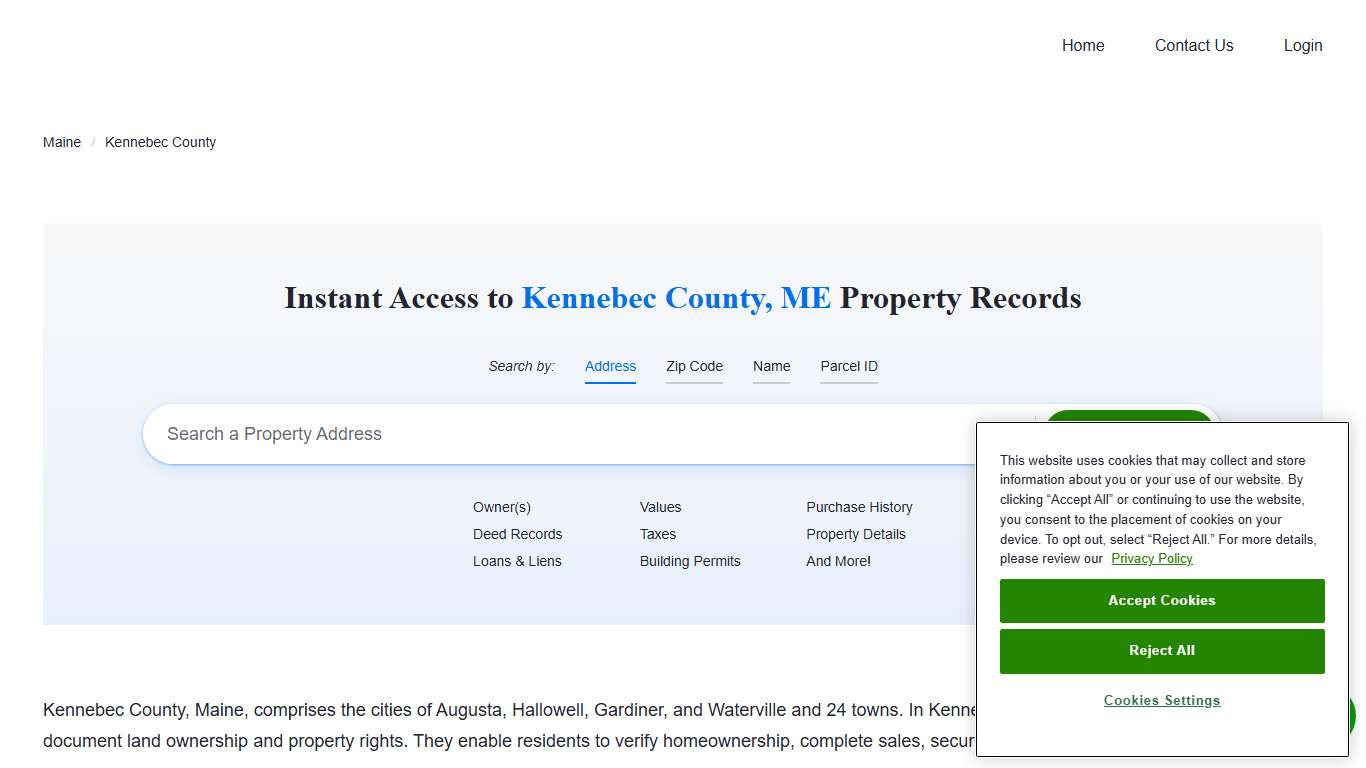 Kennebec County Property Records Owners, Deeds, Permits