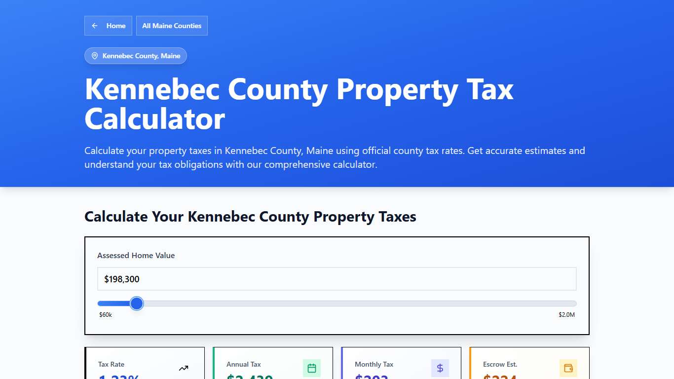 Kennebec County, ME Property Tax Calculator 2025-2026